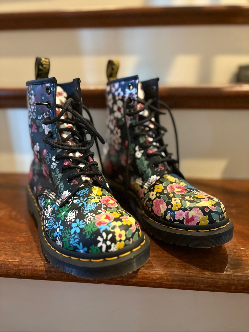 Dr. Martens Black Floral Lace-Up Combat Boots